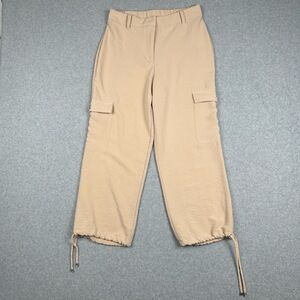 Adrienne Vittadini Pants Womens S Beige High Waist Cargo Pockets Drawstring‎ Hem